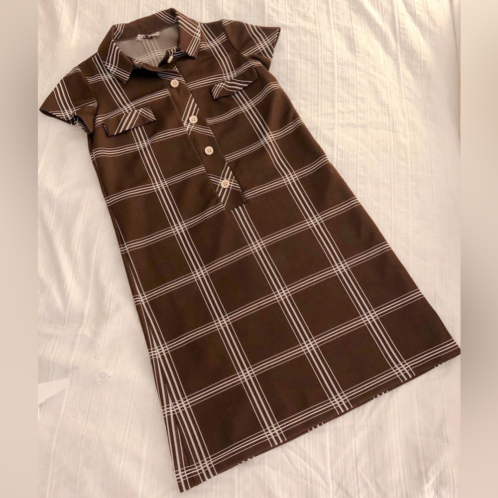 Vintage Plaid Collared Short Sleeve Dress
